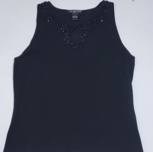 BLACK SLEEVELESS BEADED NECKLINE TOP SIZE M - Picture 6 of 12